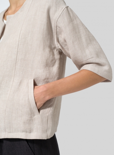 Twill Weave Linen Open Front Jacket