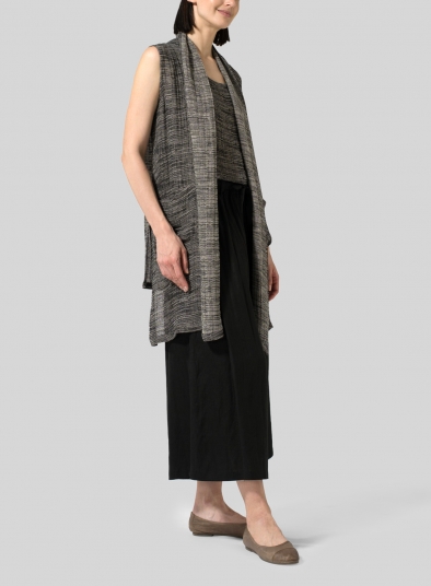 Linen Blend Stripe Hi-Lo Hem Vest