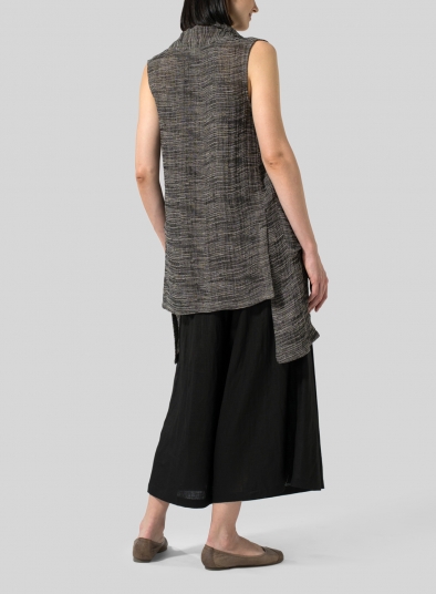 Linen Blend Stripe Hi-Lo Hem Vest