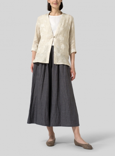 Jacquard Linen Handmade Knot Button Tapered Jacket