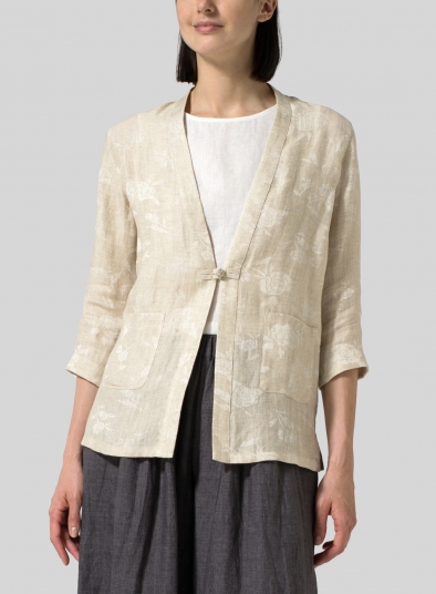 Jacquard Linen Handmade Knot Button Tapered Jacket