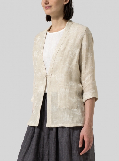 Jacquard Linen Handmade Knot Button Tapered Jacket
