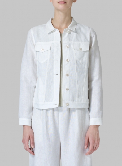 Linen Button Front Cropped Jacket