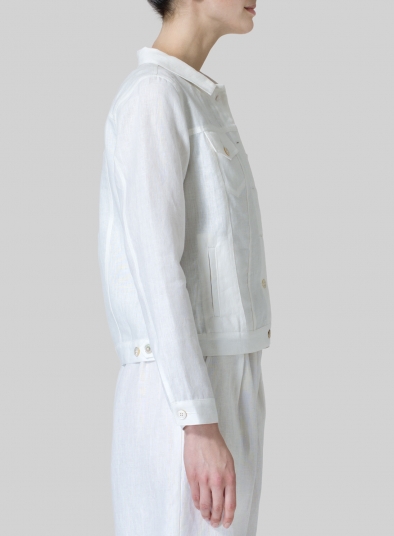 Linen Button Front Cropped Jacket