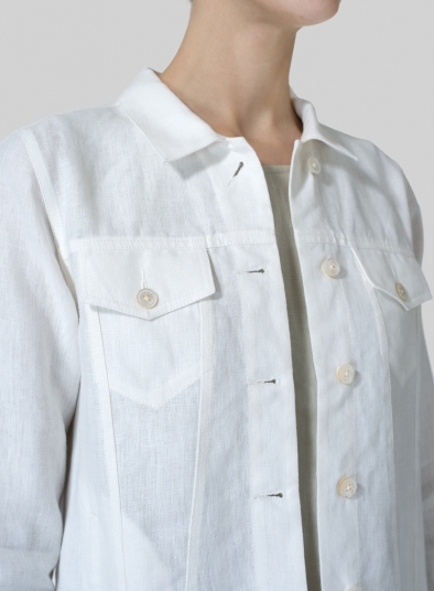 Linen Button Front Cropped Jacket