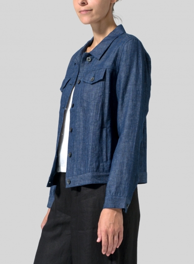 Linen Button Front Cropped Jacket