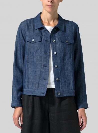 Linen Button Front Cropped Jacket