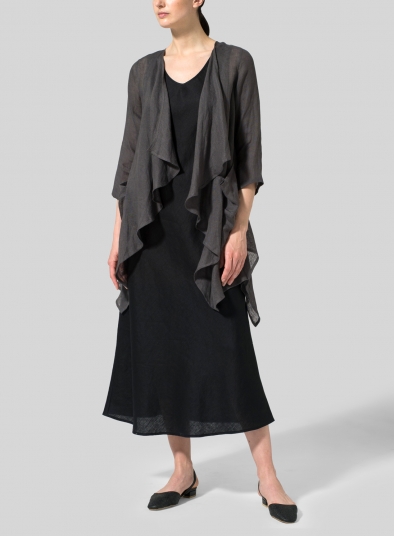 Woven Linen Waterfall Open Jacket