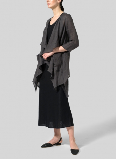 Woven Linen Waterfall Open Jacket