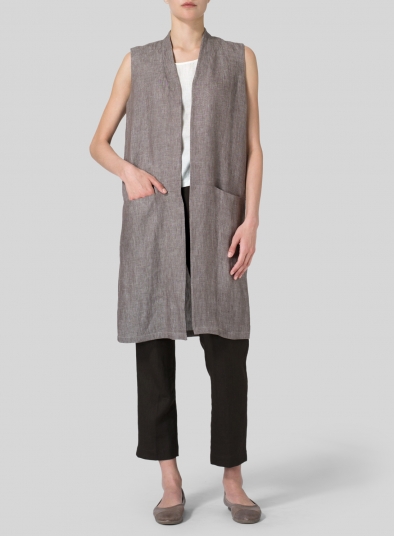 Twill Weave Linen Long Vest