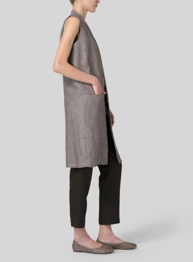 Twill Weave Linen Long Vest