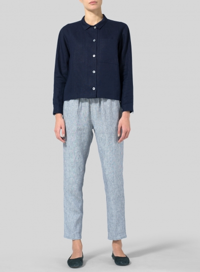 Linen Cropped Shirt Jacket with Pockets