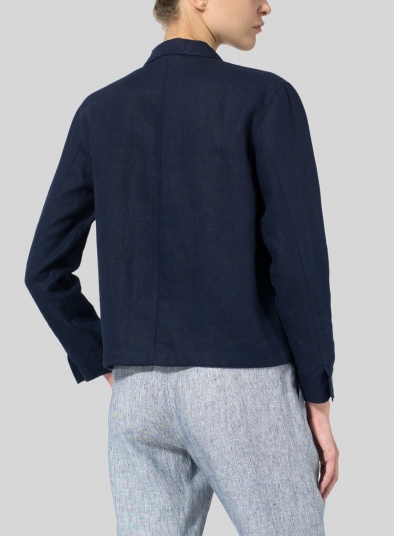 Linen Cropped Shirt Jacket with Pockets