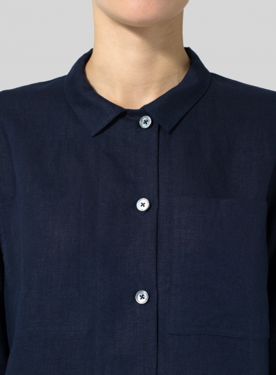 Linen Cropped Shirt Jacket with Pockets