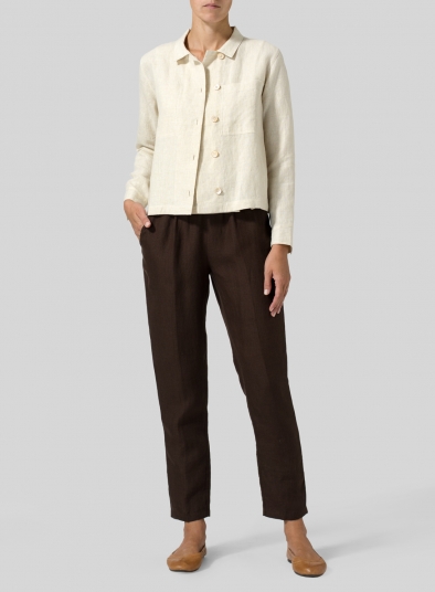 Linen Cropped Shirt Jacket with Pockets