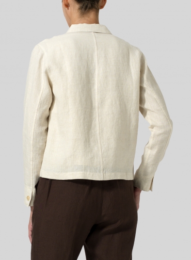 Linen Cropped Shirt Jacket with Pockets