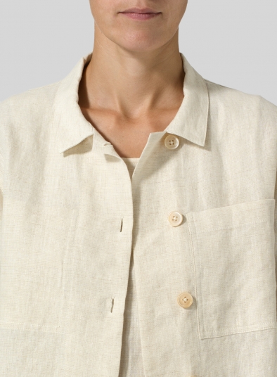 Linen Cropped Shirt Jacket with Pockets