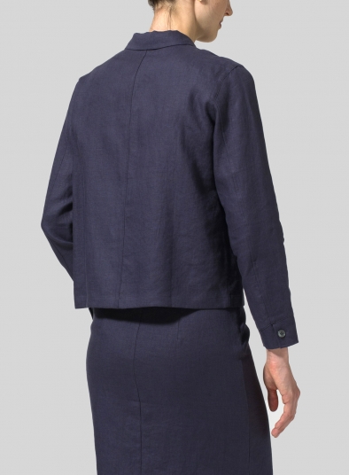 Linen Cropped Shirt Jacket with Pockets