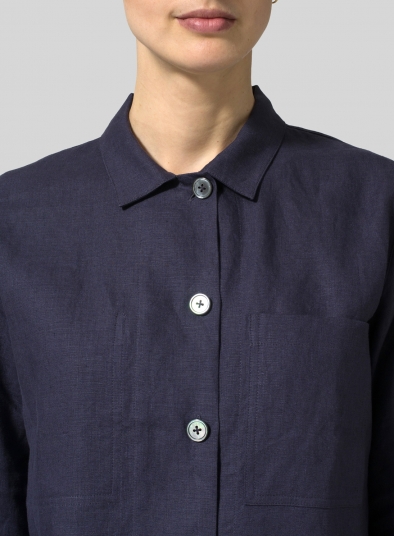 Linen Cropped Shirt Jacket with Pockets