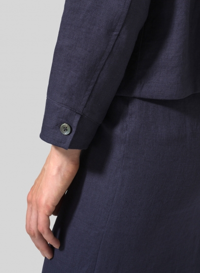 Linen Cropped Shirt Jacket with Pockets