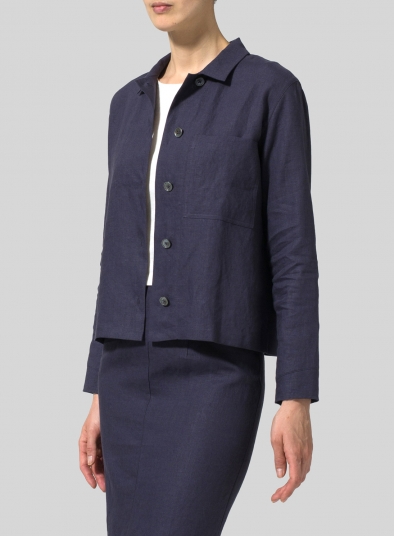 Linen Cropped Shirt Jacket with Pockets