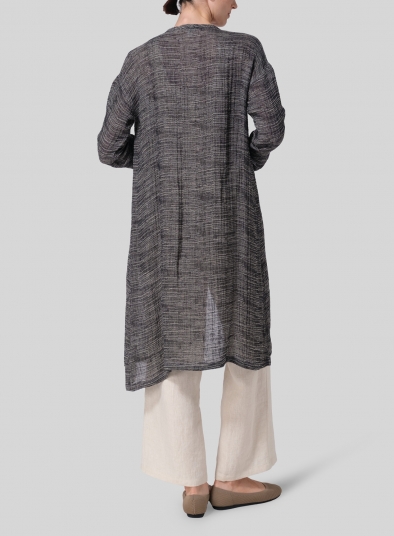 Gauze Linen Blend Stripe Long Jacket