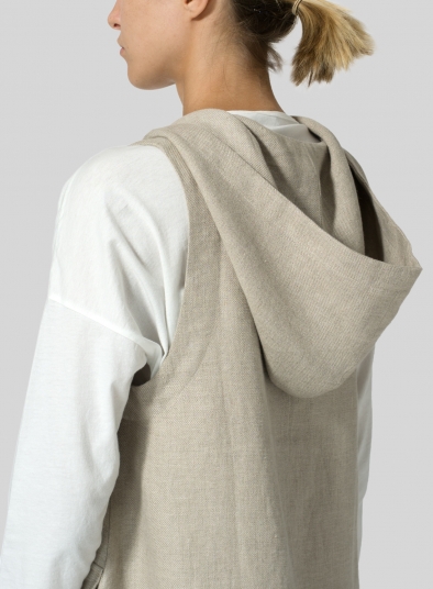 Linen Hooded Vest - Plus Size