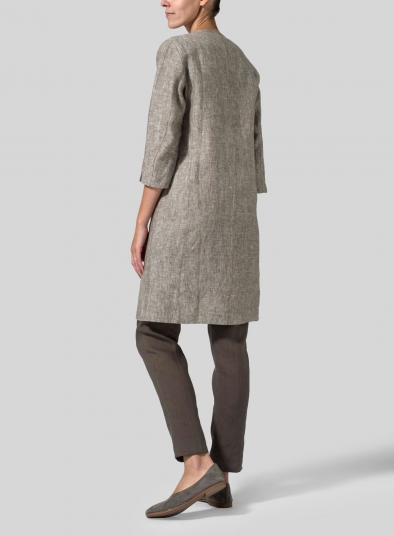 Linen Straight Fit V-Neck Long Jacket
