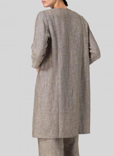 Linen Straight Fit V-Neck Long Jacket