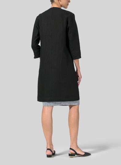 Linen Straight Fit Button-Front Long Jacket