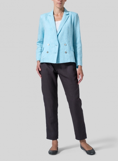 Linen Double-Breasted Cropped Blazer