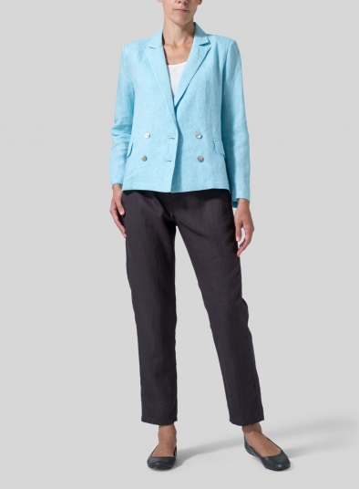 Linen Double-Breasted Cropped Blazer