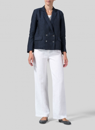 Linen Double-Breasted Cropped Blazer