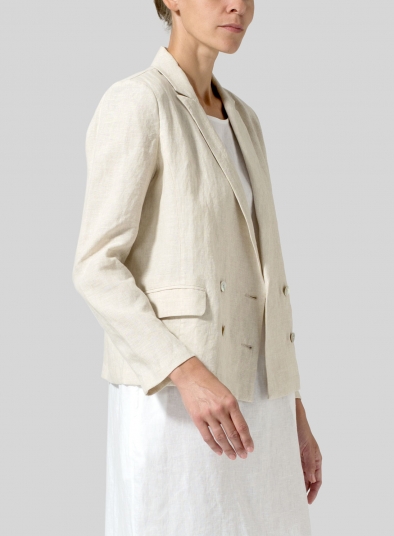 Linen Double-Breasted Cropped Blazer