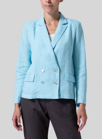 Linen Double-Breasted Cropped Blazer