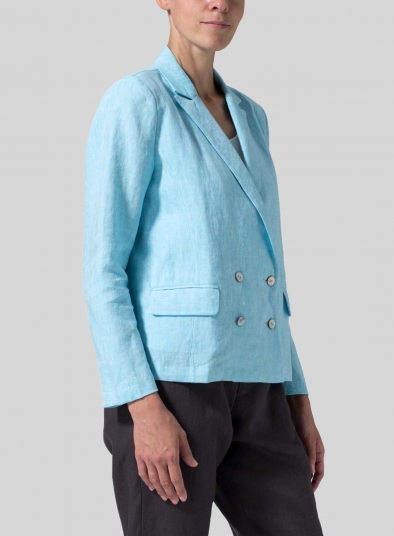 Linen Double-Breasted Cropped Blazer