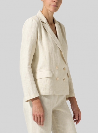 Linen Double-Breasted Cropped Blazer