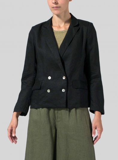Linen Double-Breasted Cropped Blazer