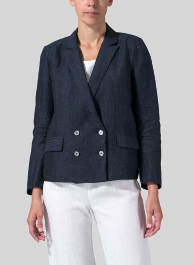 Linen Double-Breasted Cropped Blazer