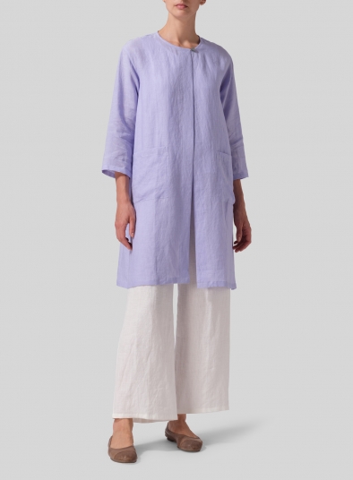 Linen Single-Button Long Blouse