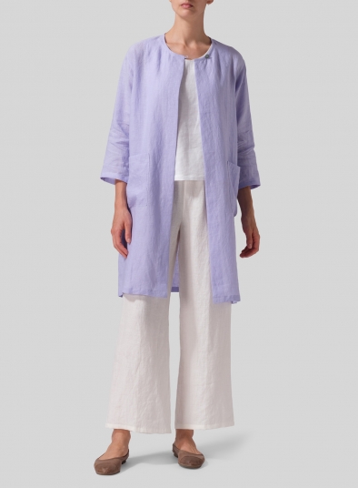 Linen Single-Button Long Blouse