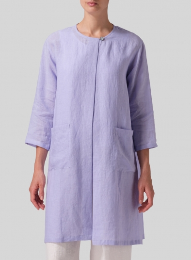 Linen Single-Button Long Blouse