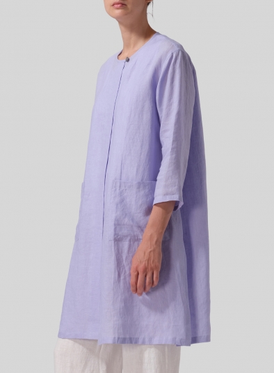 Linen Single-Button Long Blouse