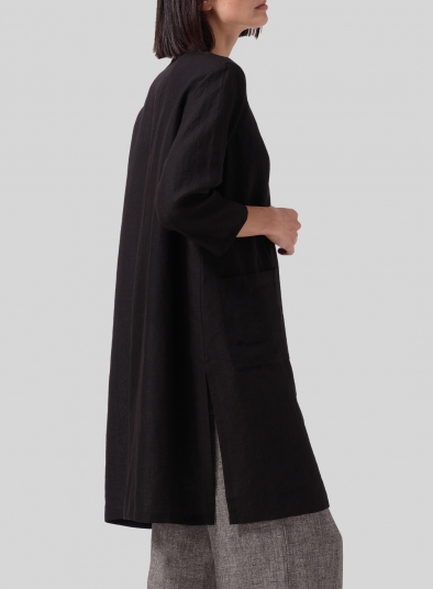 Linen Single-Button Long Blouse
