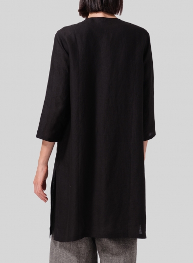 Linen Single-Button Long Blouse
