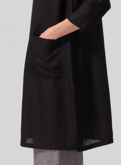 Linen Single-Button Long Blouse