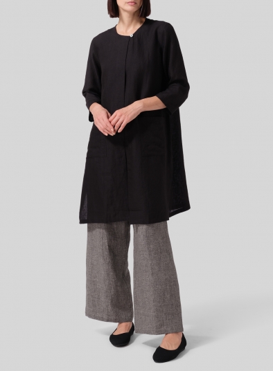 Linen Single-Button Long Blouse