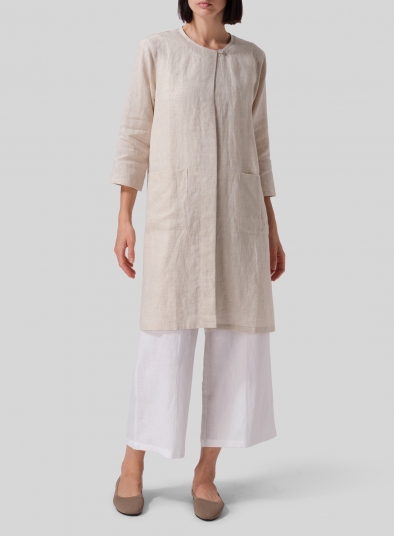 Linen Single-Button Long Blouse