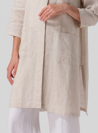 Linen Single-Button Long Blouse