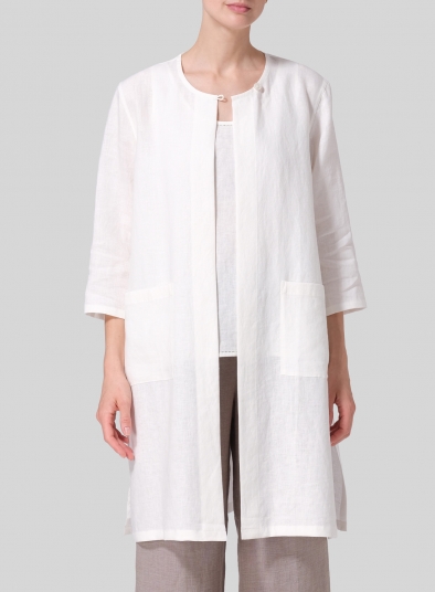 Linen Single-Button Long Blouse